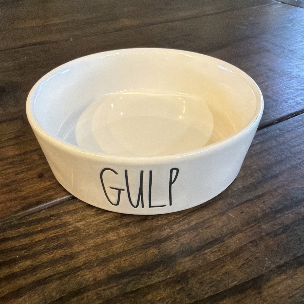 Rae Dunn GULP White Ceramic Pet Bowl Dog Cat Food Water Dish